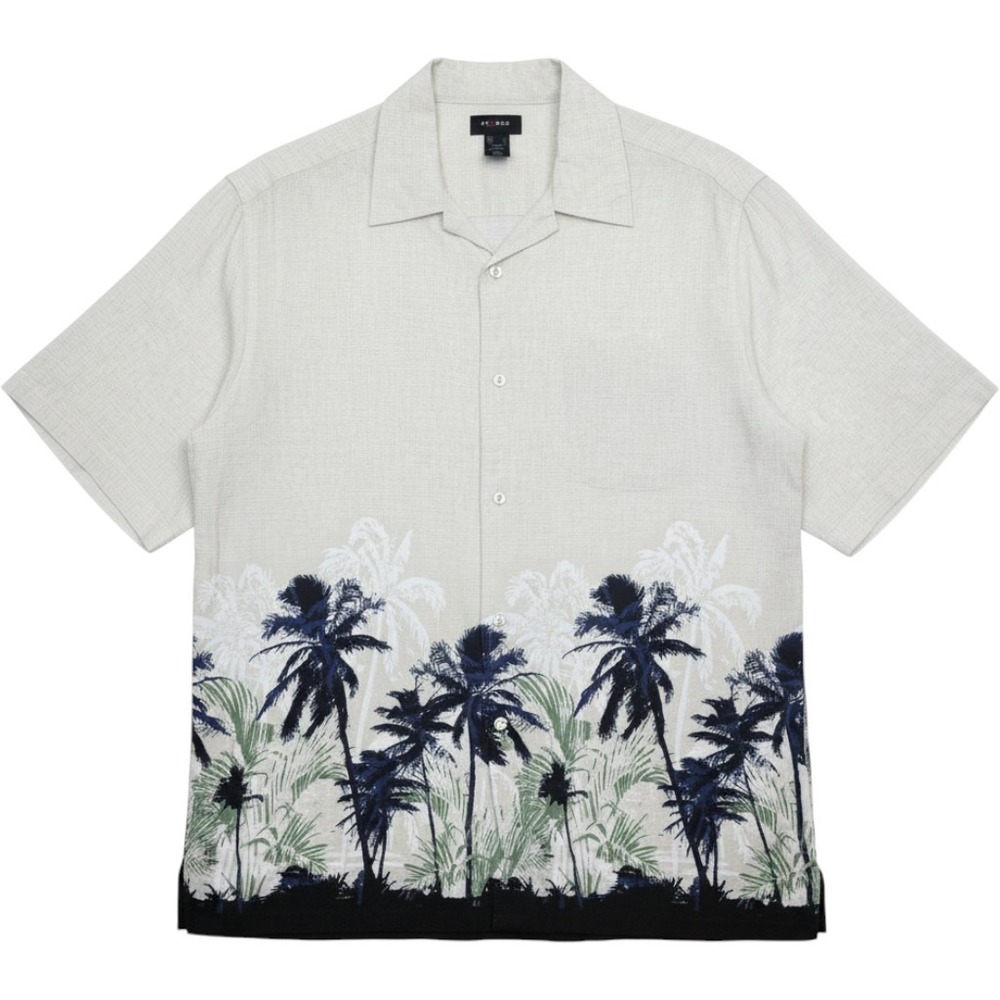Axcess Palm Tree Shirt Mens Large Beige‎ Tropical Rayon Camp Casual Excellent